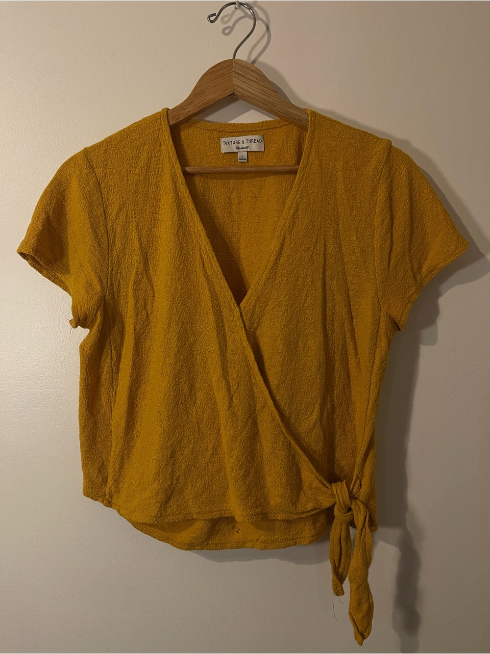 Madewell Texture Thread Yellow Mustard Cotton Wrap Top Side Tie L Flaws